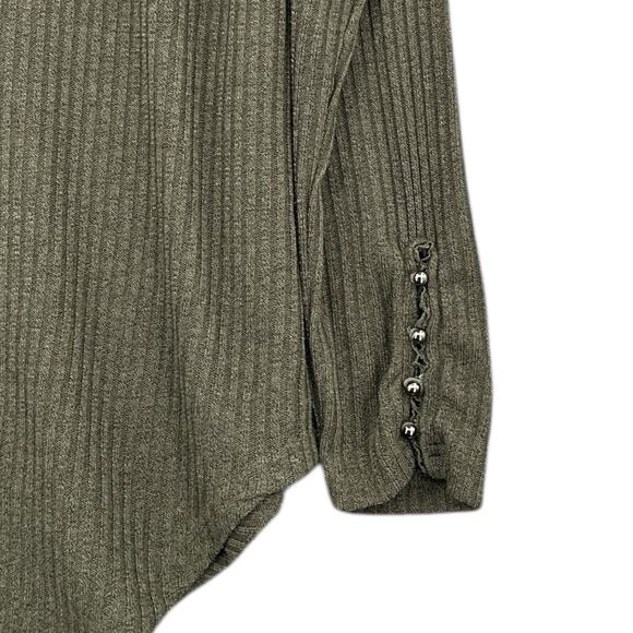 Amaryllis Olive Green V Neck Button Detail Ribbed Texture Long Sleeve Top XL - Picture 3 of 8